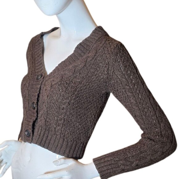 AMERICAN EAGLE Brown Cropped V-Neck Cardigan Sweater sz S - Picture 2 of 7